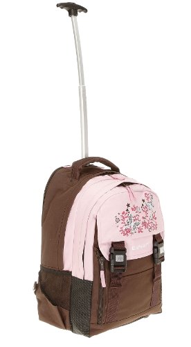 4er SET ELEPHANT FLORA Trolley Schultrolley + Sporttasche + Mäppchen + Regenschutz / Rucksacktrolley / Rosa BRAUN - 