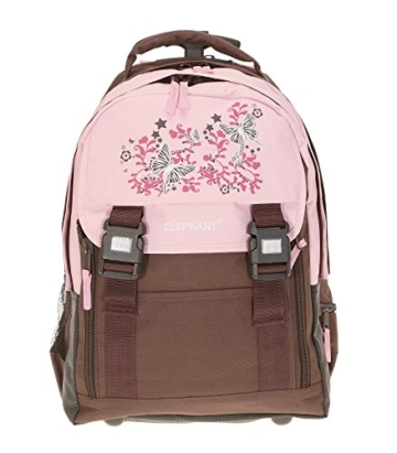 4er SET ELEPHANT FLORA Trolley Schultrolley + Sporttasche + Mäppchen + Regenschutz / Rucksacktrolley / Rosa BRAUN - 