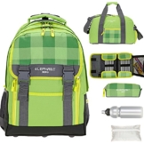 6 Teile MEGA SET: ELEPHANT HERO 2 Trolley + Sporttasche + Federmäppchen XL + Mäppchen Zipper + Regenschutz + Trinkflasche 12365 (Plaid Green) -