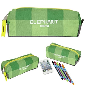 6 Teile MEGA SET: ELEPHANT HERO 2 Trolley + Sporttasche + Federmäppchen XL + Mäppchen Zipper + Regenschutz + Trinkflasche 12365 (Plaid Green) - 