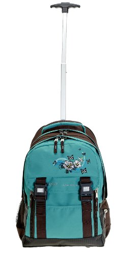 ELEPHANT Schultrolley Schulrucksack Trolley + Regenhülle BUTTERFLY Flower Türkis - 