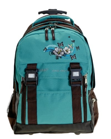 ELEPHANT Schultrolley Schulrucksack Trolley + Regenhülle BUTTERFLY Flower Türkis - 