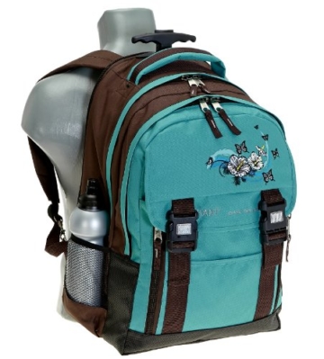 ELEPHANT Schultrolley Schulrucksack Trolley + Regenhülle BUTTERFLY Flower Türkis - 