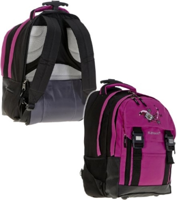 MEGA SET Trolley ELEPHANT Schultrolley Schulrucksack Ranzen + Sporttasche + Federmäppchen + Mäppchen + Trinkflasche + Regenschutz Butterfly MAGENTA - 