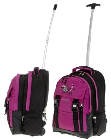 MEGA SET Trolley ELEPHANT Schultrolley Schulrucksack Ranzen + Sporttasche + Federmäppchen + Mäppchen + Trinkflasche + Regenschutz Butterfly MAGENTA - 