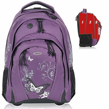 Schultrolley BESTWAY Schulrucksack Trolley FLOWER und Butterfly 33 Liter Farbauswahl (Papillon Lila ( Lila )) - 