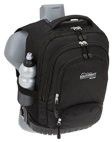 SOUTHWEST Trolley Rucksack SAMMY2 mit Kunststoffboden + Trinkflasche (Schwarz 0100) - 