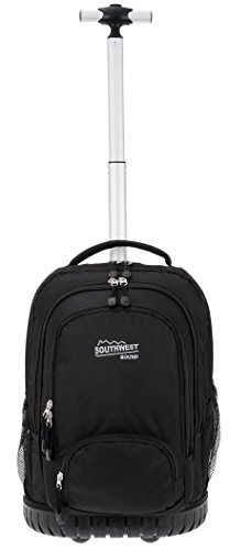 SOUTHWEST Trolley Rucksack SAMMY2 mit Kunststoffboden + Trinkflasche (Schwarz 0100) - 