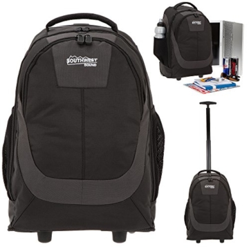 SOUTHWEST Trolley CARRIER XL Laptopfach Rucksack Trolleyrucksack SCHWARZ + Trinkflasche - 