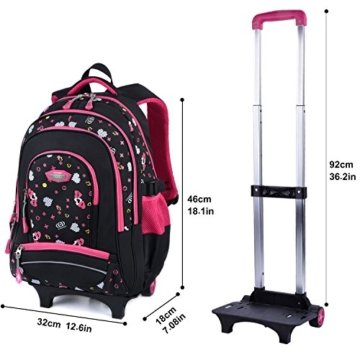 Schultrolleys Mädchen,Coofit Trolley Rucksa Kindertrolley Schultrolley Trolley Rucksack mit Rollen Rucksacktrolley Schulrucksack Schulranzen Trolley Tasche (Schwarz mit Blau) (Schwarz mit Rose) - 2