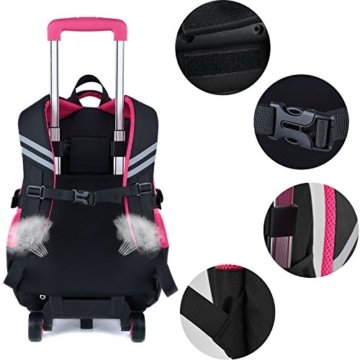 Schultrolleys Mädchen,Coofit Trolley Rucksa Kindertrolley Schultrolley Trolley Rucksack mit Rollen Rucksacktrolley Schulrucksack Schulranzen Trolley Tasche (Schwarz mit Blau) (Schwarz mit Rose) - 4