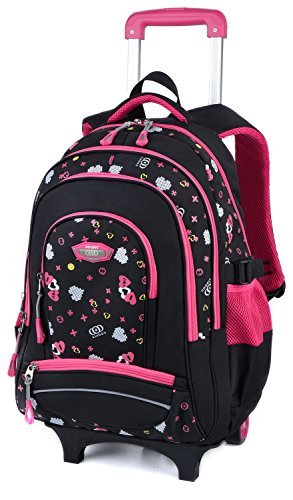 Schultrolleys Mädchen,Coofit Trolley Rucksa Kindertrolley Schultrolley Trolley Rucksack mit Rollen Rucksacktrolley Schulrucksack Schulranzen Trolley Tasche (Schwarz mit Blau) (Schwarz mit Rose) - 5
