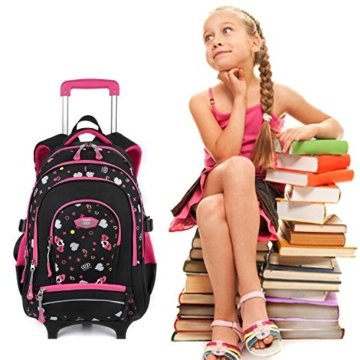 Schultrolleys Mädchen,Coofit Trolley Rucksa Kindertrolley Schultrolley Trolley Rucksack mit Rollen Rucksacktrolley Schulrucksack Schulranzen Trolley Tasche (Schwarz mit Blau) (Schwarz mit Rose) - 8
