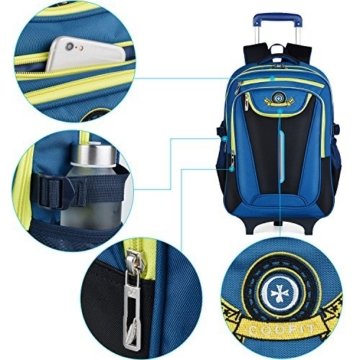 Trolley Rucksack, Coofit Schultrolley Schulrucksack Trolley Kinder Schulranzen Trolley Kinderkoffer Trolley Tasche für Mädchen Jungen (Coofit Blau) - 4